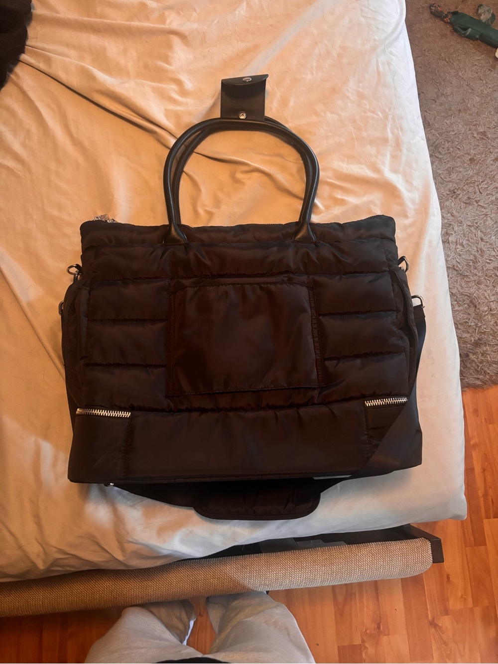 Black Quilted Womens Tote Bag with Top Handles